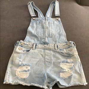 Denim overall shorts